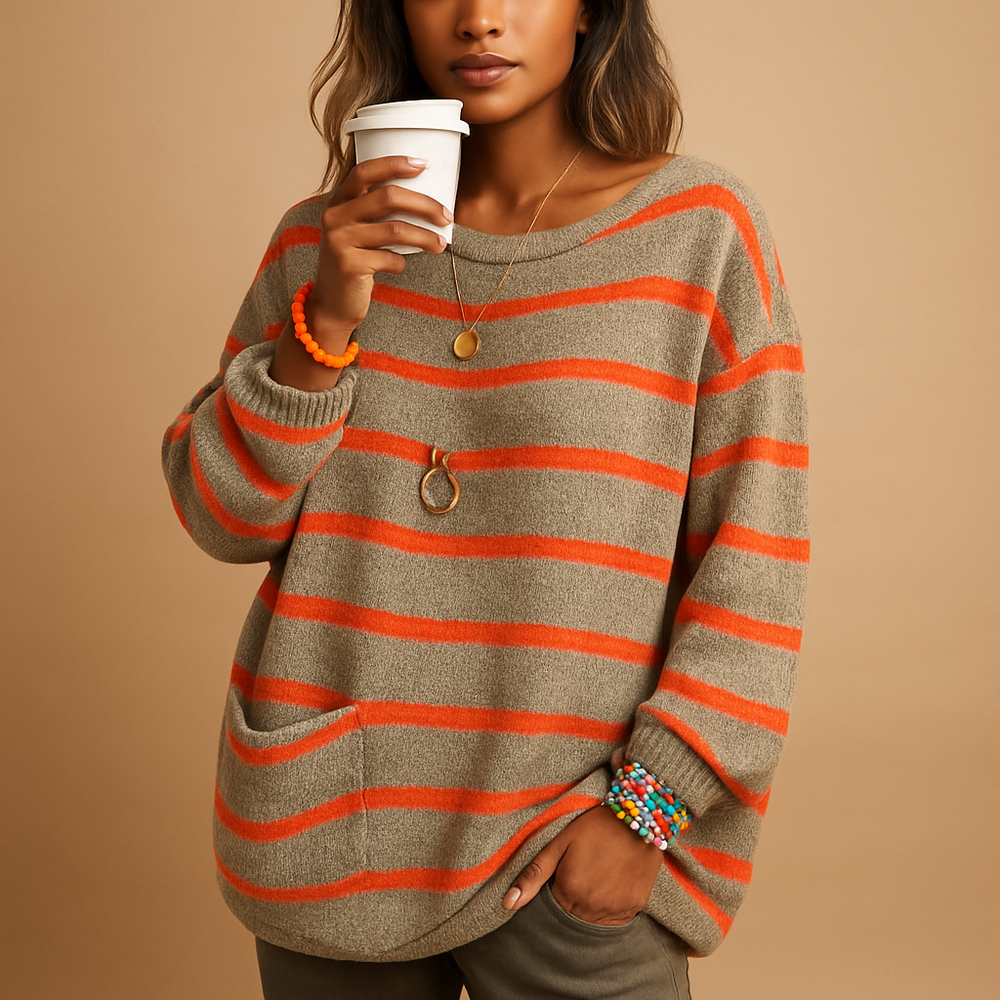 Women's Cosy Printed Knit Jumper for Winter in Khaki