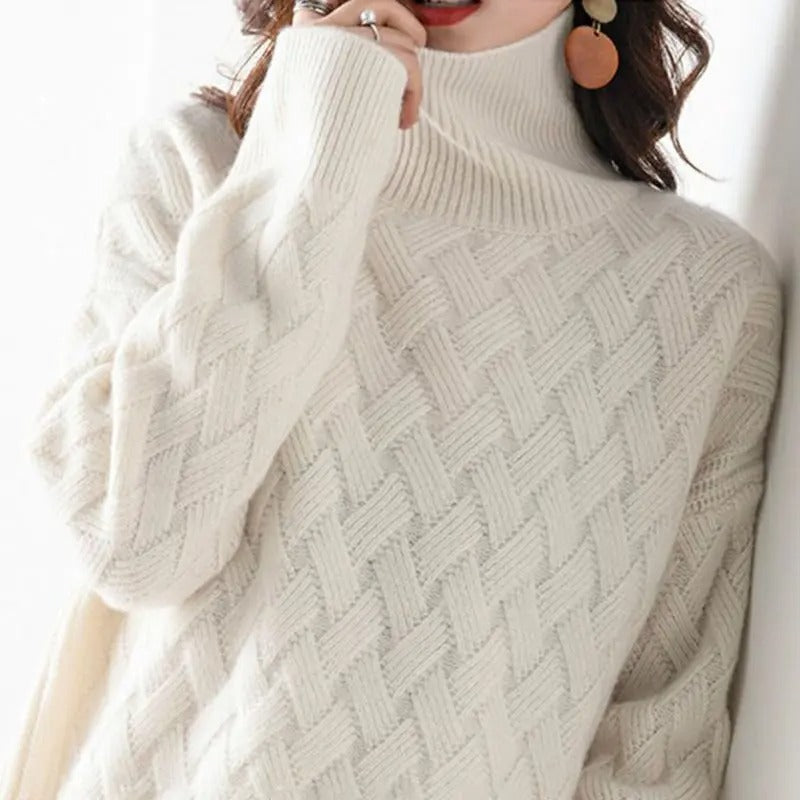 Women's Cozy Cable Jumper Dress for Winter in Beige