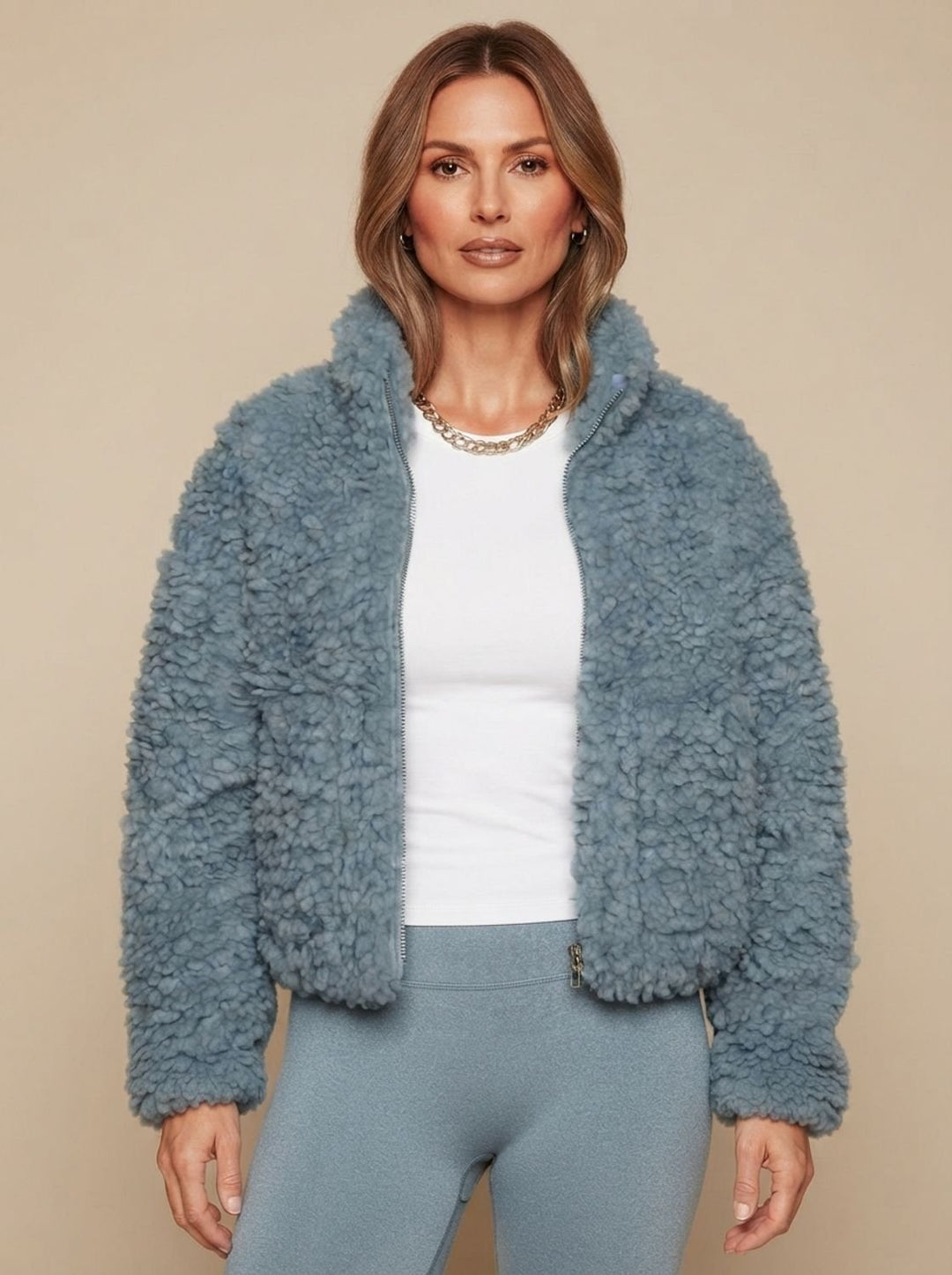 Women's Cozy Sherpa Winter Coat for Layering in Blue
