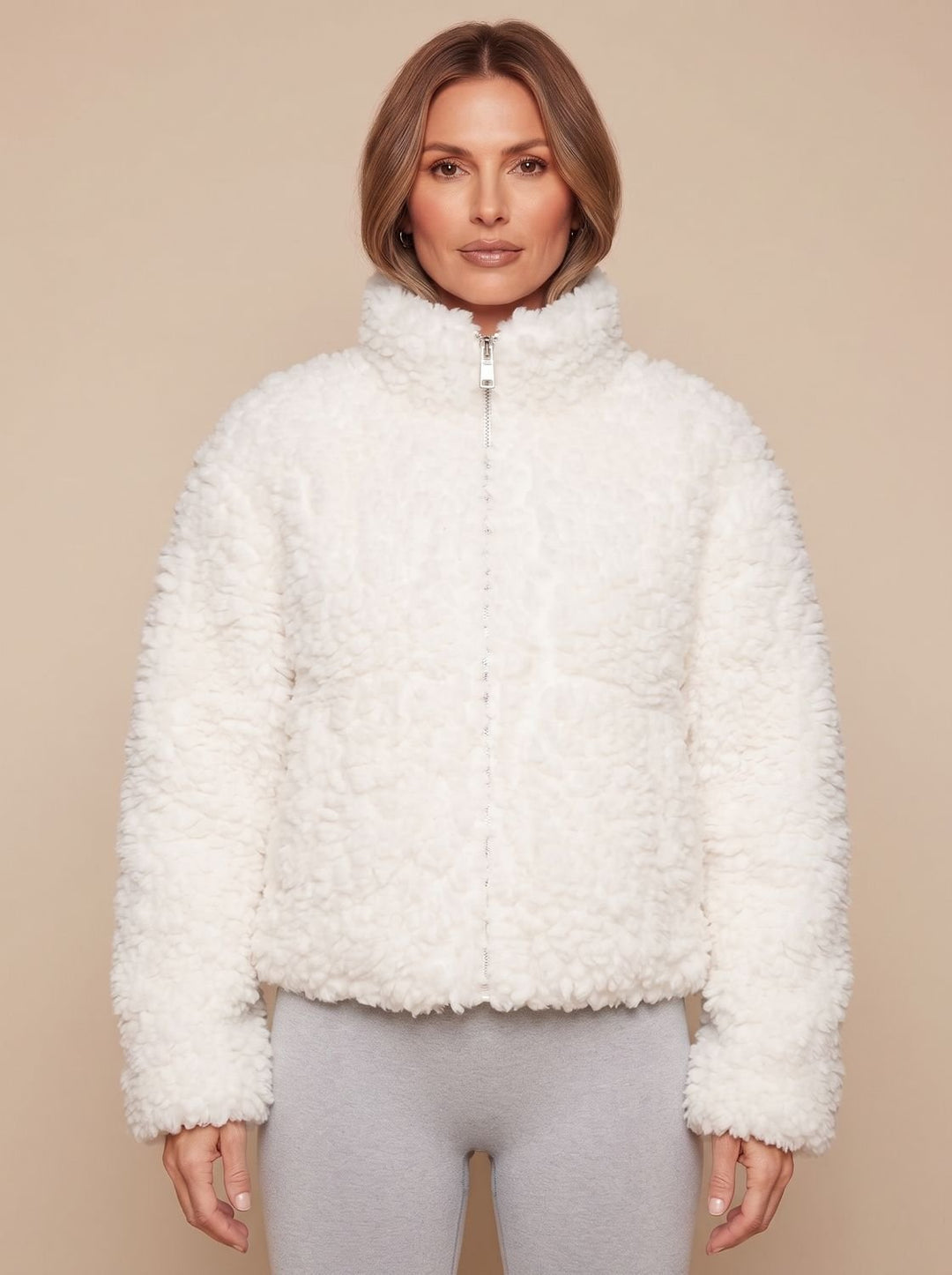 Women's Cozy Sherpa Winter Coat for Layering in White