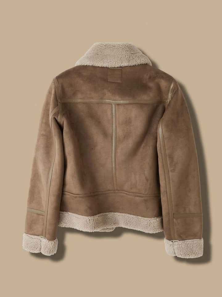 Women's Cropped Suede Moto Jacket with Shearling in Brown 2