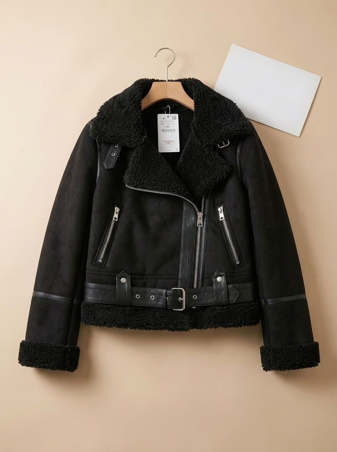 Women's Cropped Suede Moto Jacket with Shearling in Brown 4