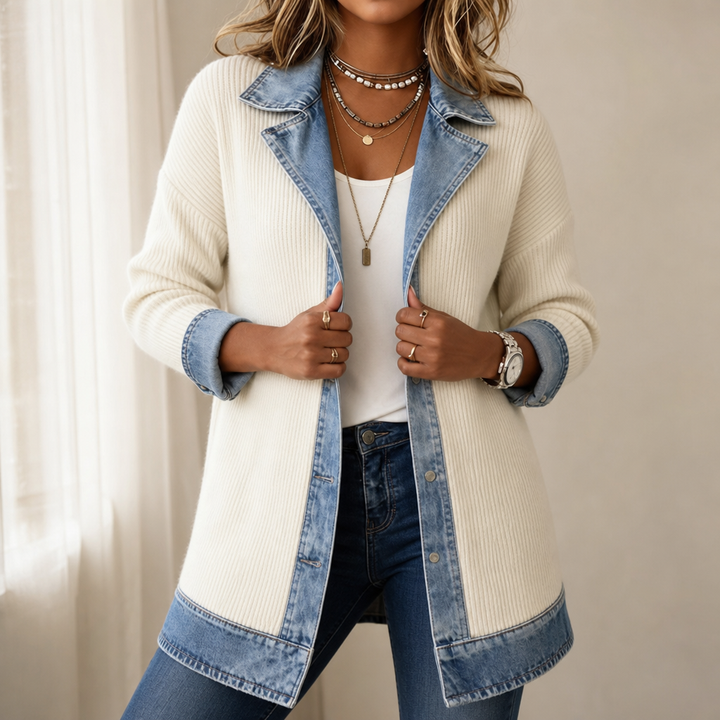 Women's Denim-Accented Jumper Dress Cardigan