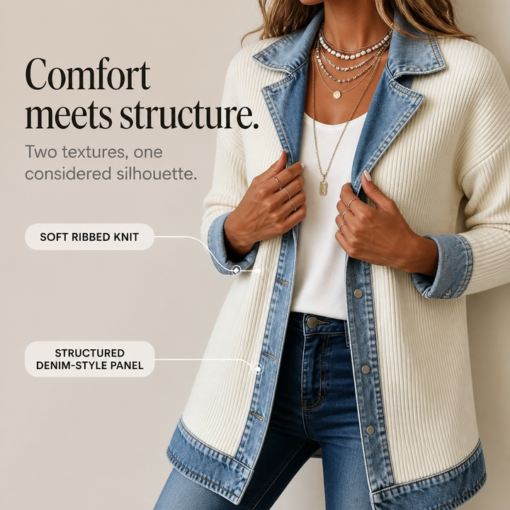 Women's Denim-Accented Jumper Dress Cardigan (5)