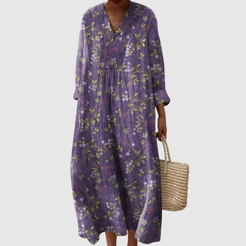 Women's Ditsy Floral Long Sleeve Midi Dress in Purple 2