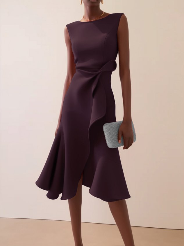 Women's Elegant Asymmetric Wedding Guest Dress in Burgunderrot