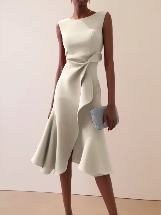 Women's Elegant Asymmetric Wedding Guest Dress in Cream