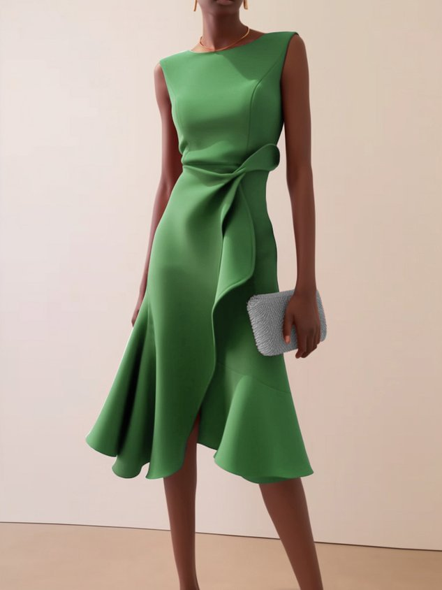 Women's Elegant Asymmetric Wedding Guest Dress in Green