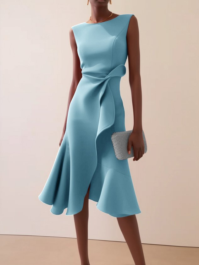 Women's Elegant Asymmetric Wedding Guest Dress in Light Blue