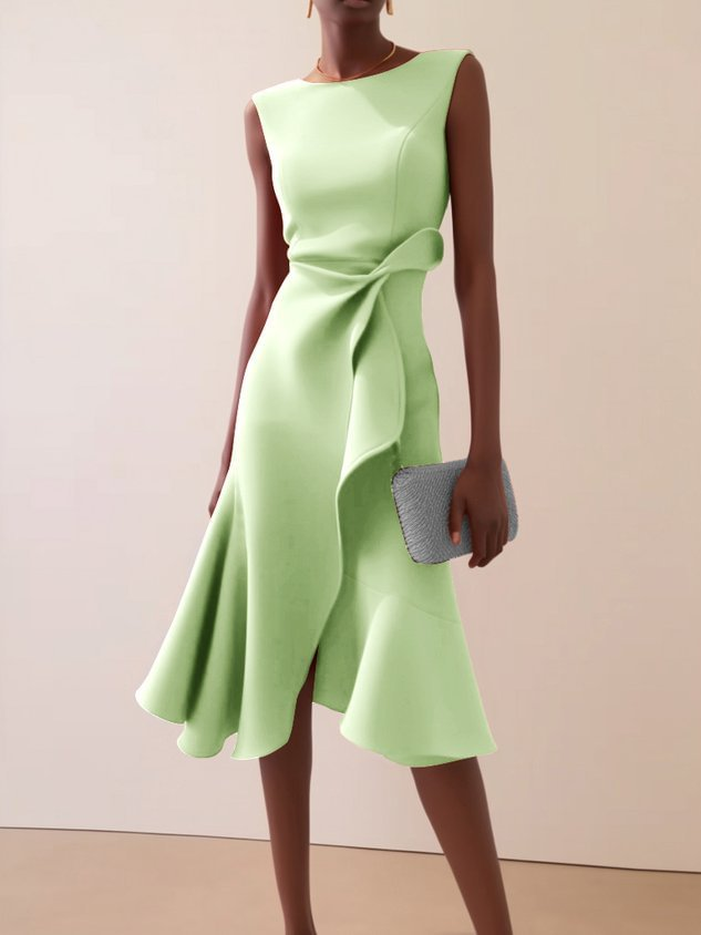 Women's Elegant Asymmetric Wedding Guest Dress in Light Green