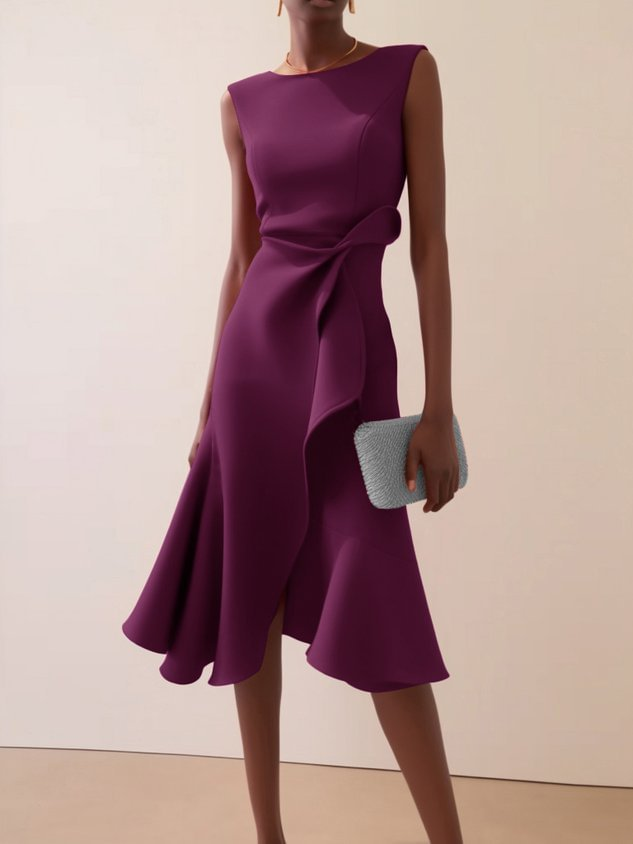 Women's Elegant Asymmetric Wedding Guest Dress in Purple