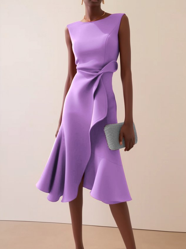 Women's Elegant Asymmetric Wedding Guest Dress in Violett