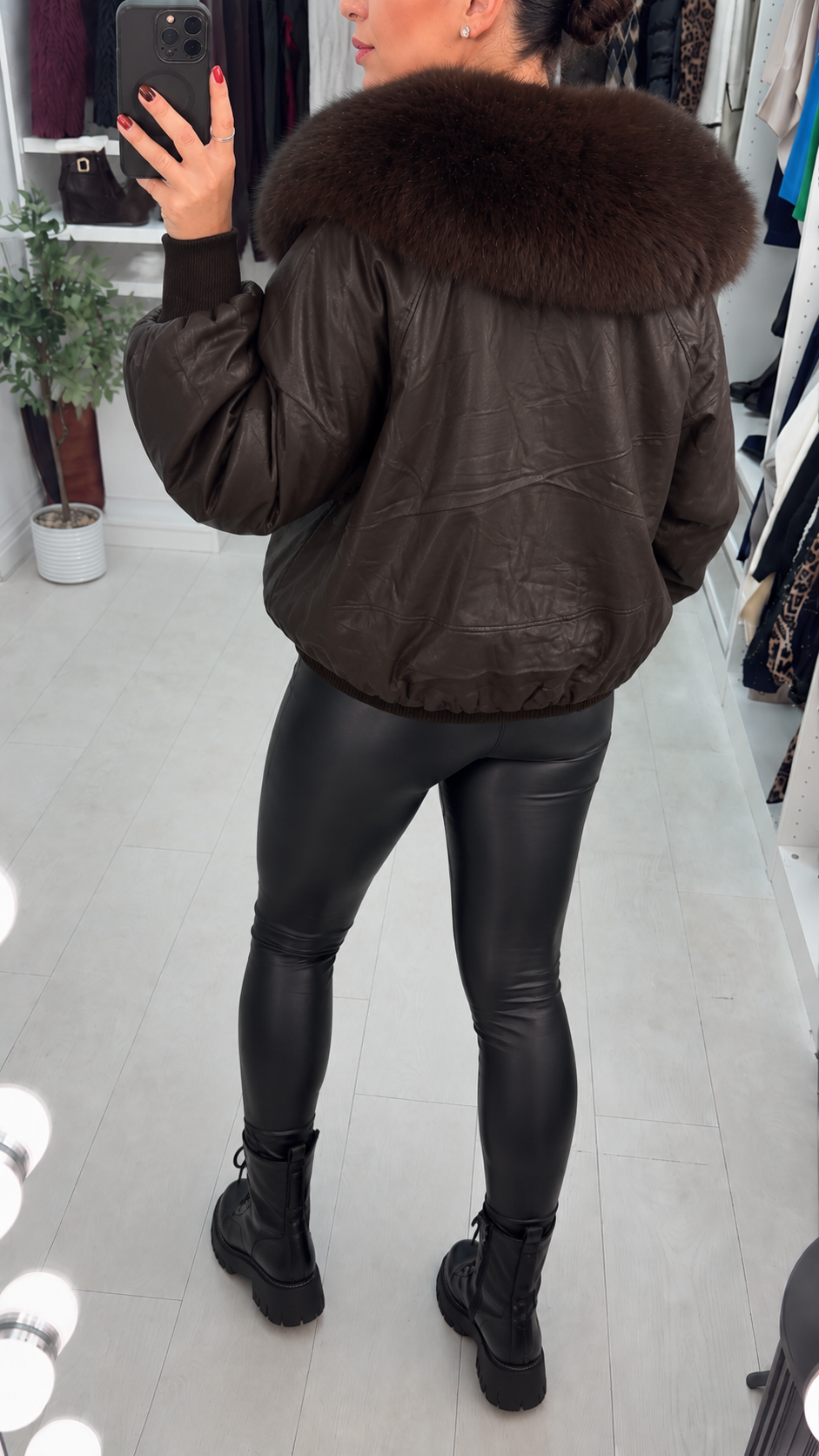 Women's Faux-Leather Trench Coat with Fur Collar (2)