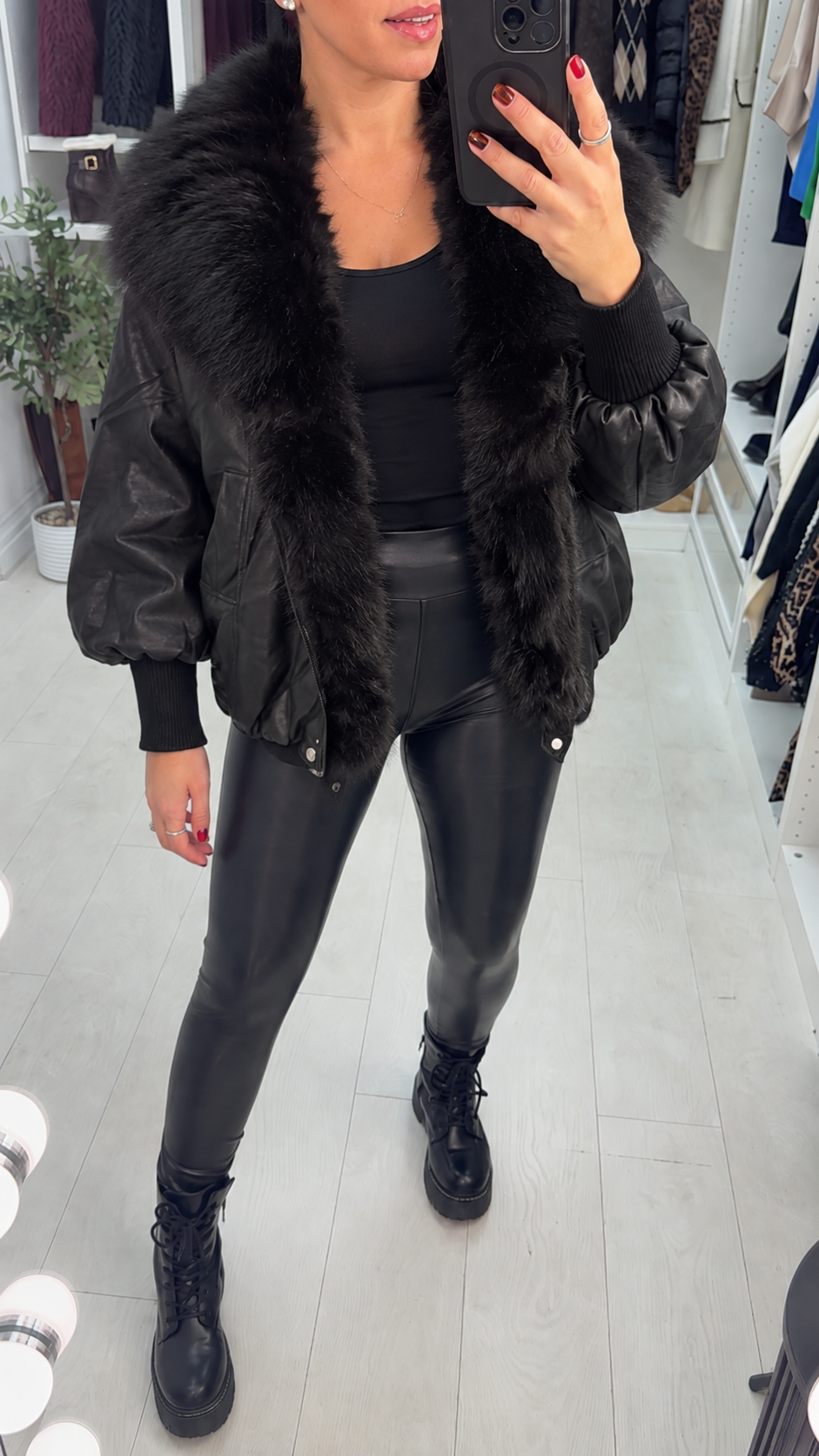 Women's Faux-Leather Trench Coat with Fur Collar (4)
