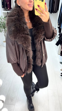 Isla | Women's Faux-Leather Trench Coat with Fur Collar