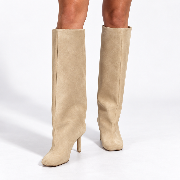 Women's High-Heel Suede Knee-High Boots for Evening in Beige
