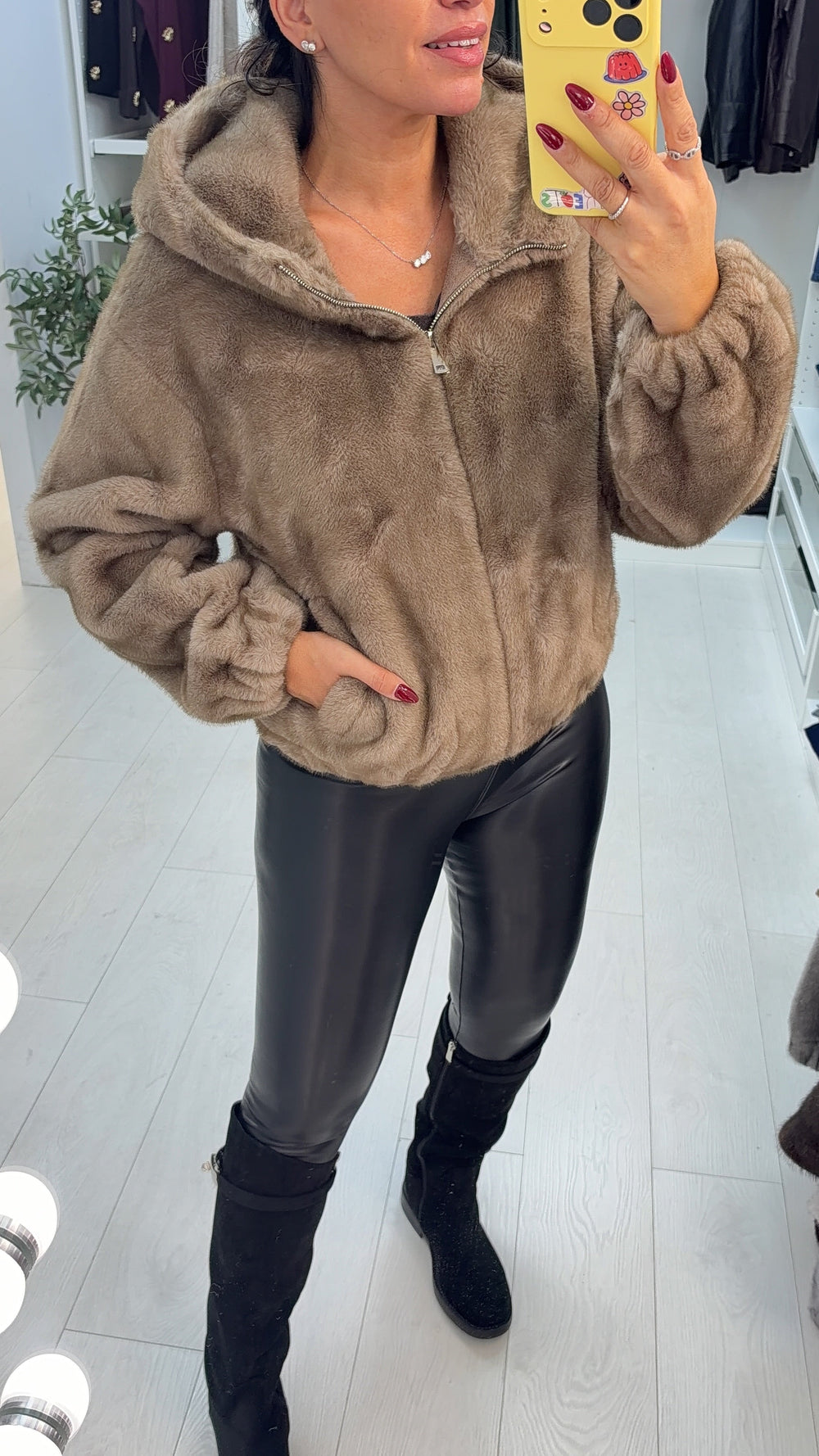 Women's Hooded Faux Fur Trench Coat (2)