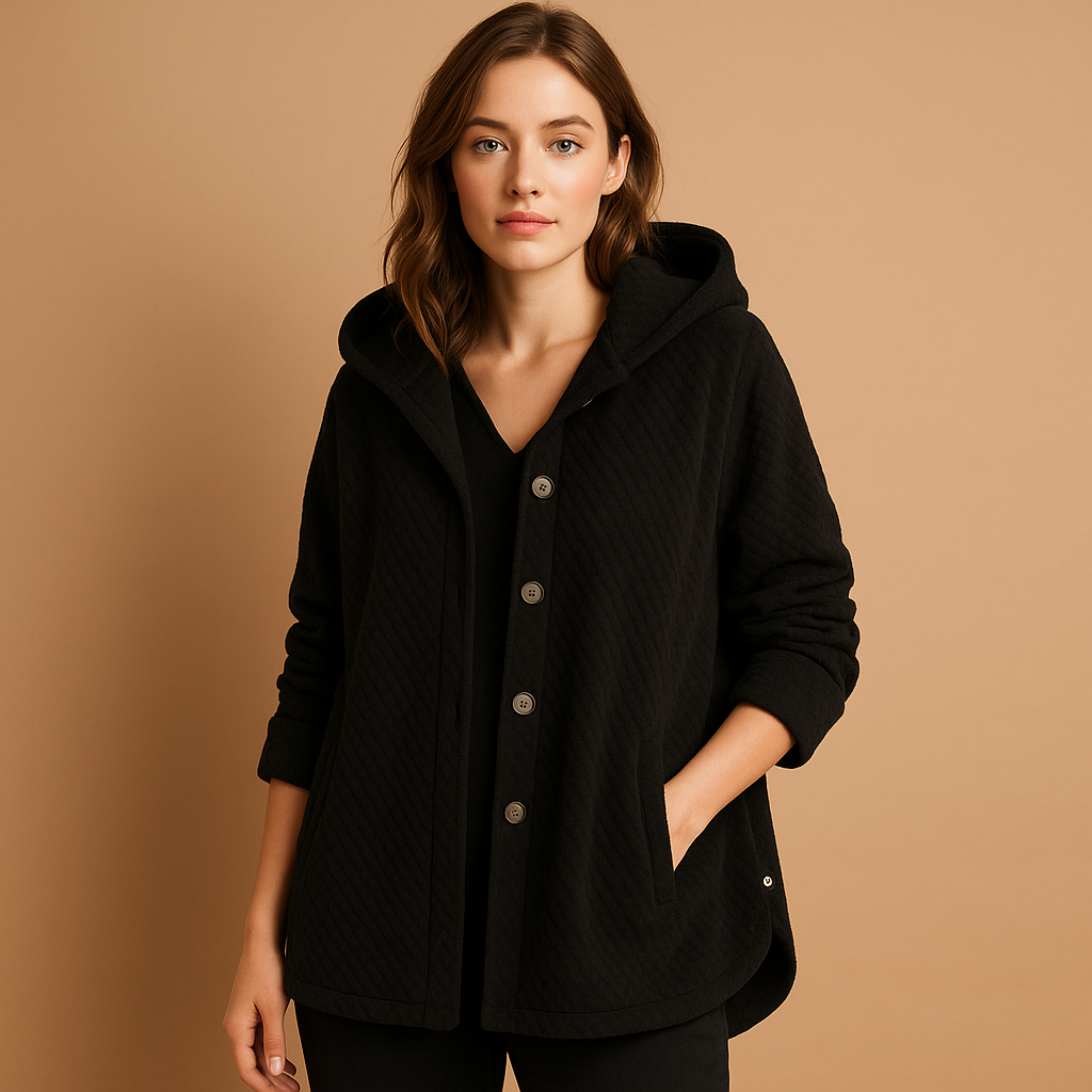 Women's Hooded Winter Coat in Reversible Fleece in Black
