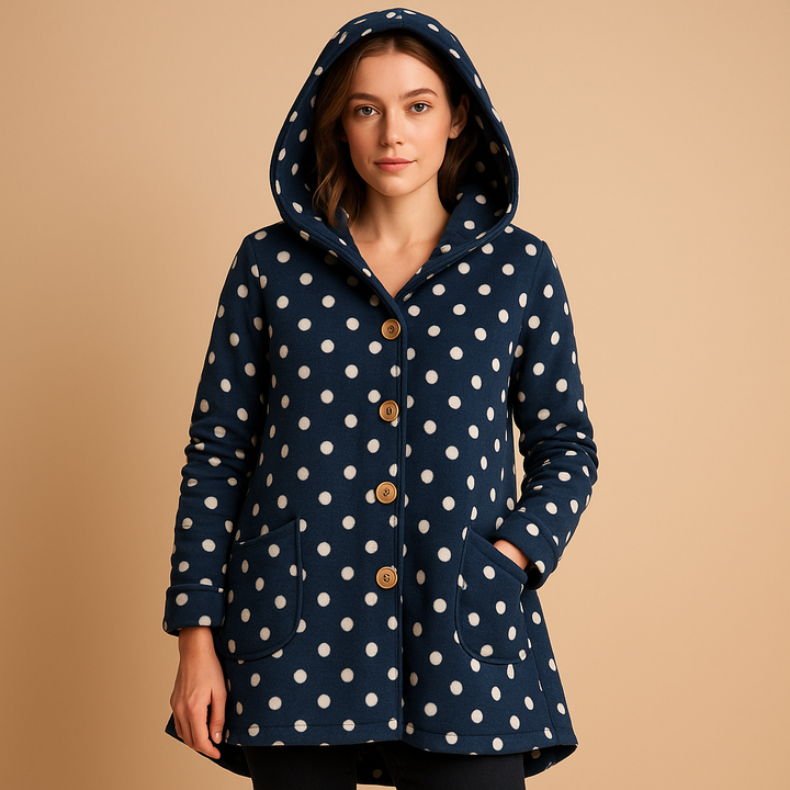 Women's Hooded Winter Coat in Reversible Fleece in Dark Blue