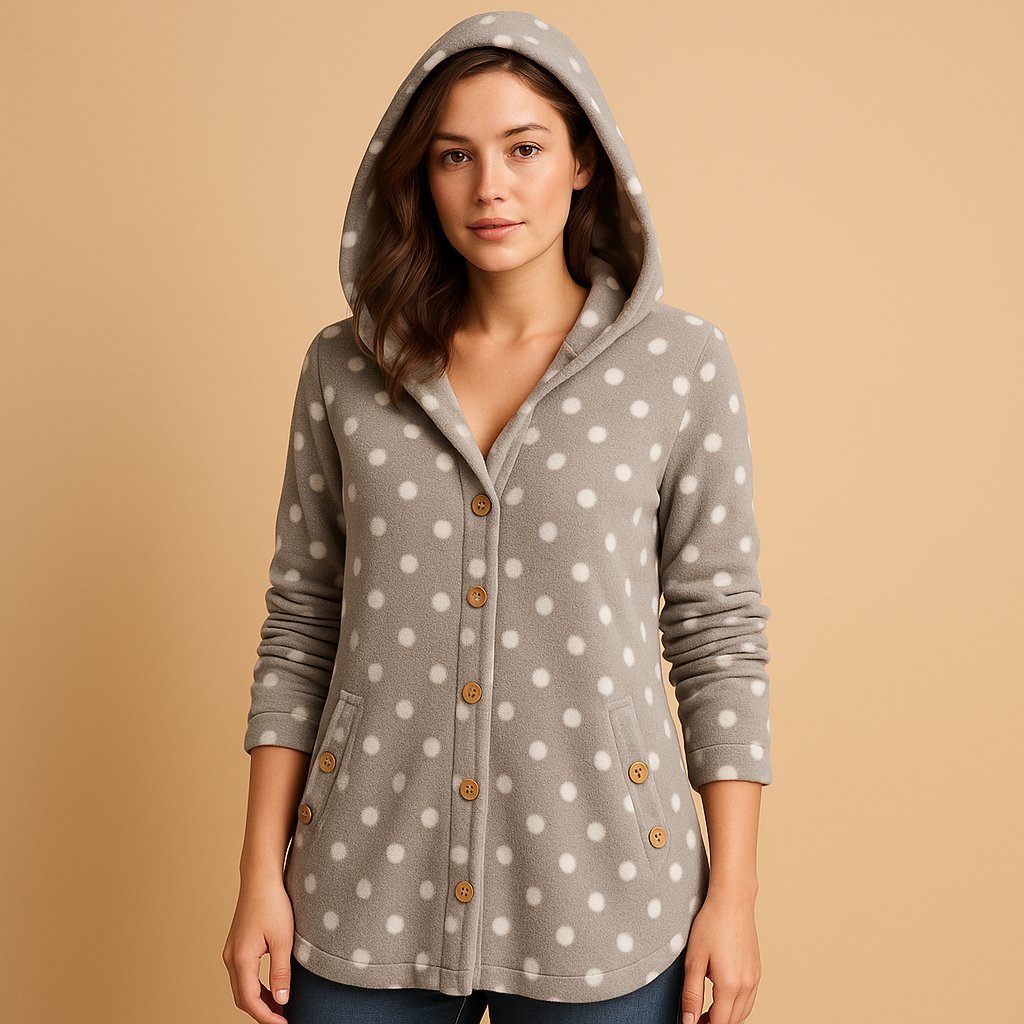 Women's Hooded Winter Coat in Reversible Fleece in Grey