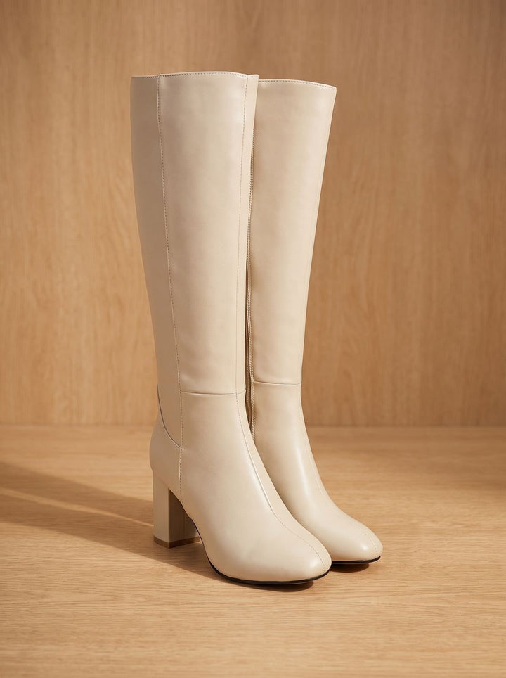 Women's Knee High Boots for All-Day Comfort in Beige