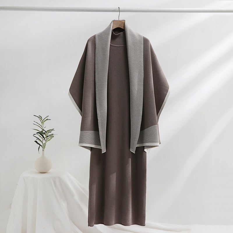 Women's Knit Mock-Neck Midi Jumper Dress in Dark Brown