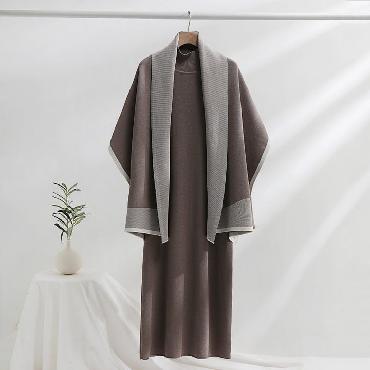Women's Knit Mock-Neck Midi Jumper Dress in Dark Brown