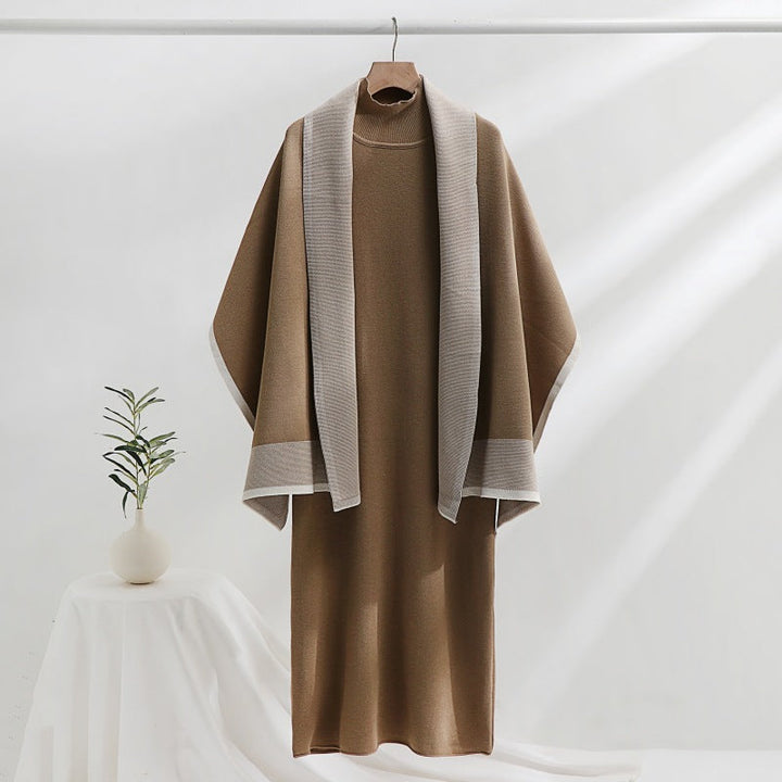 Women's Knit Mock-Neck Midi Jumper Dress in Light Brown