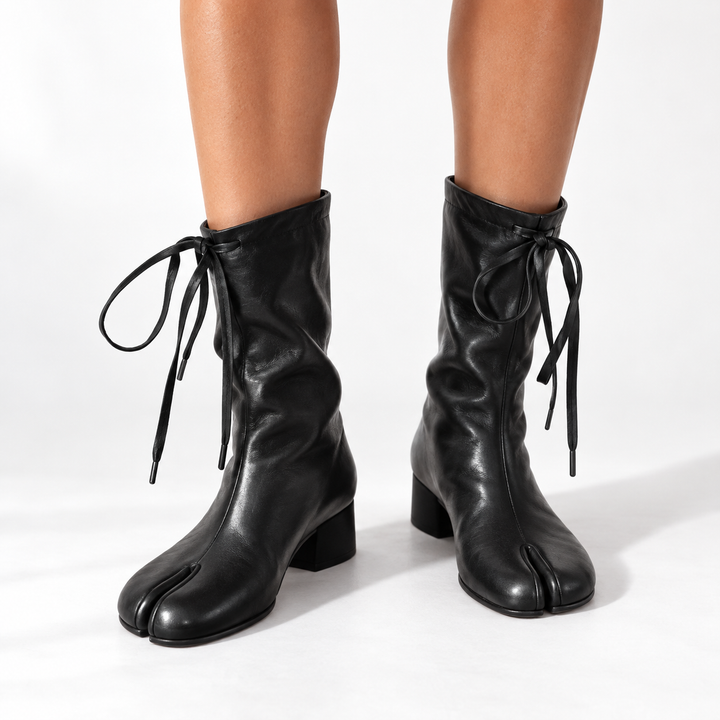 Women's Lace-Tie Knee High Boots for Autumn in Black 1