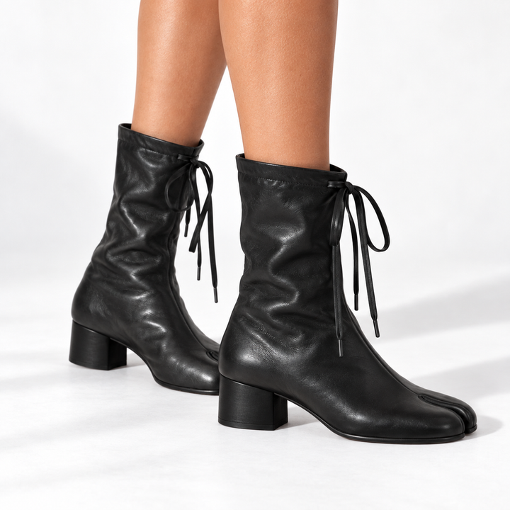 Women's Lace-Tie Knee High Boots for Autumn in Black 2
