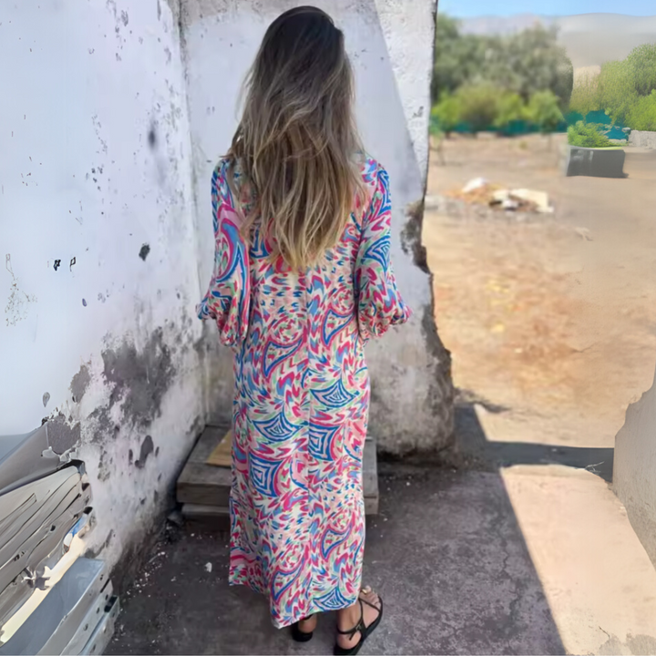 Women's Leopard Midi Dress with Long Sleeves and Pockets (8)