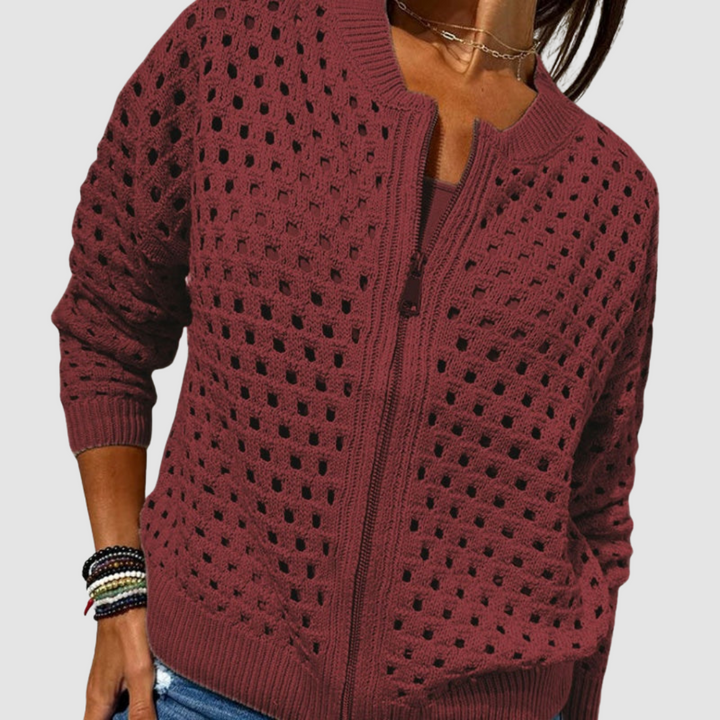 Women's Lightweight Knitted Jumper for Everyday Layering in Burgundy