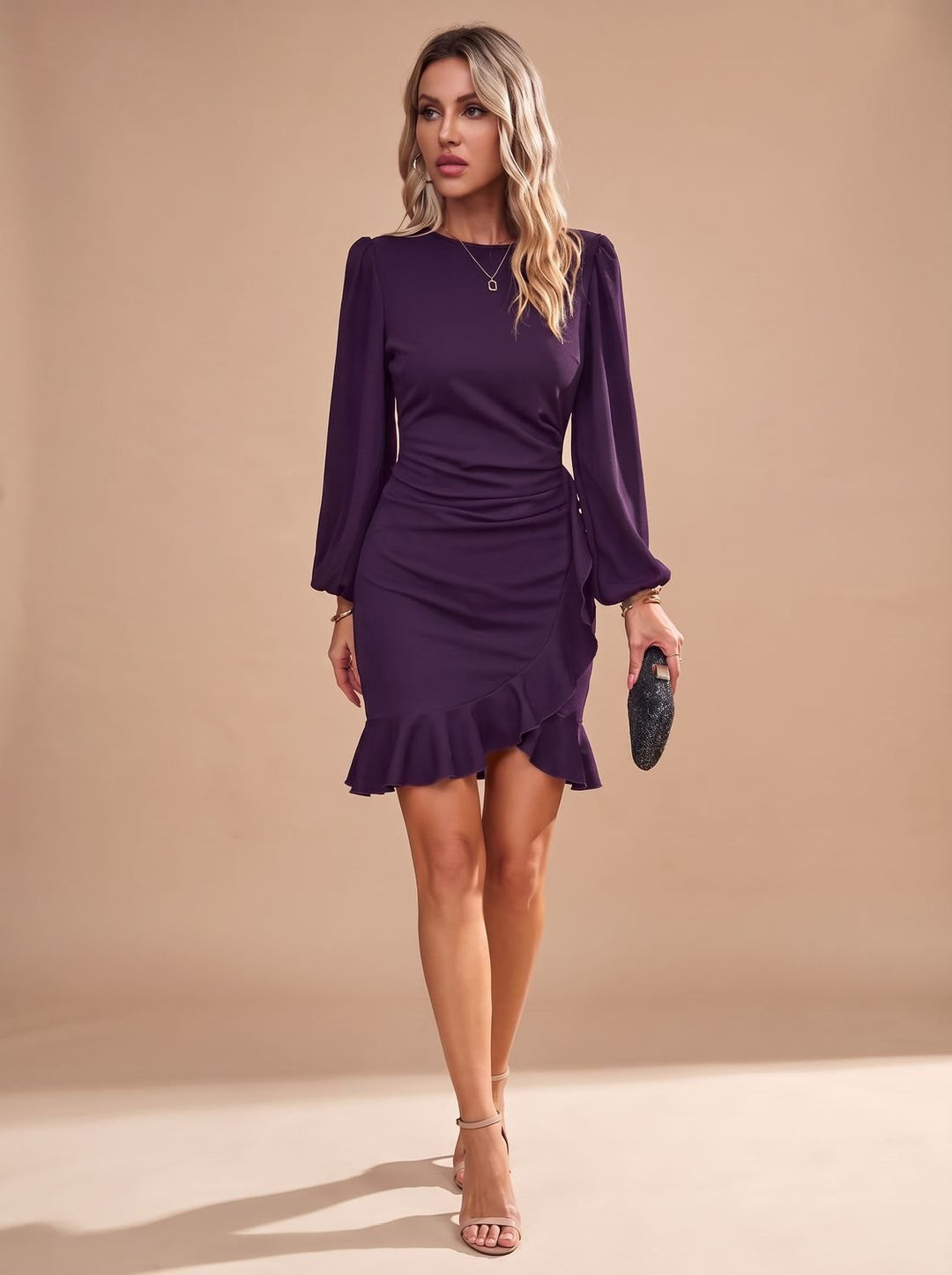 Women's Long-Sleeve Christmas Party Dress with Ruffle Hem (7)