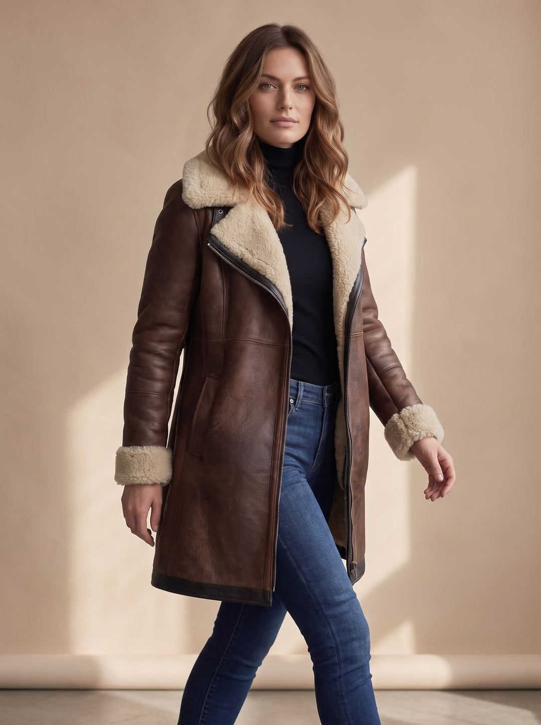 Women's Long Trench Coat in Faux Suede (3)