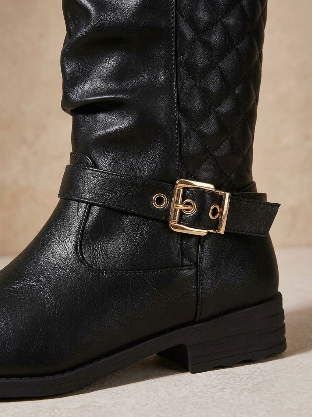 Women's Mid-Calf Slouch Boot with Low Block Heel in Gold-coloured 10