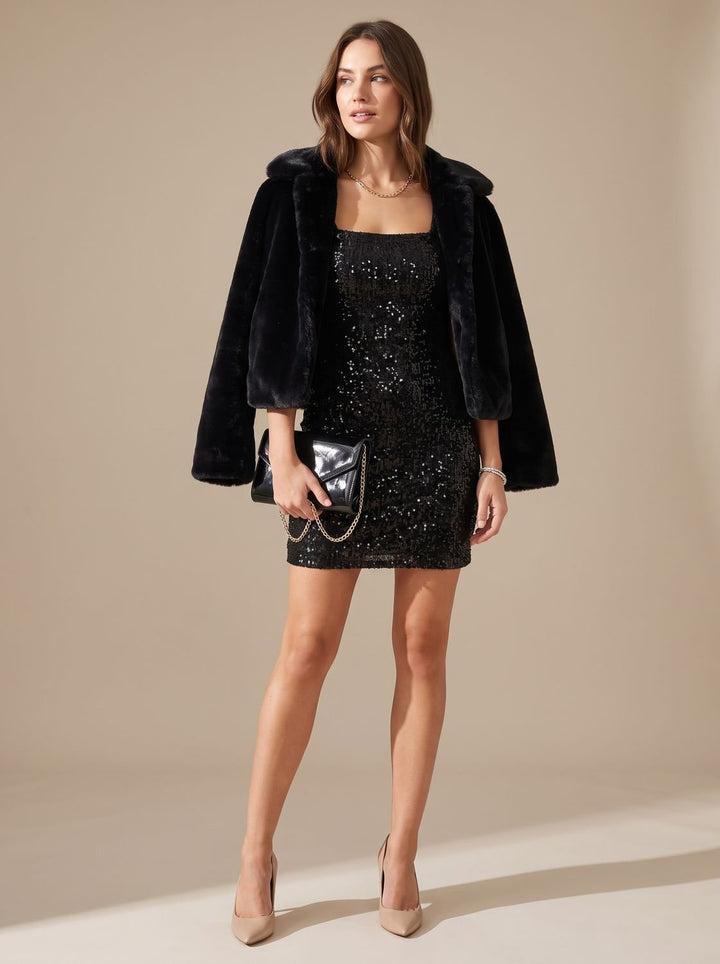 Women's Mini Black Sequin Christmas Party Dress in Black 4