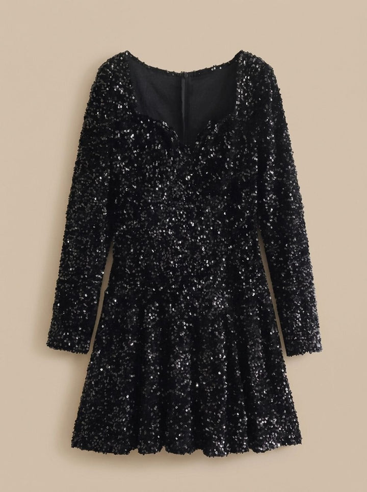 Women's Mini Black Sequin Christmas Party Dress in Black 5