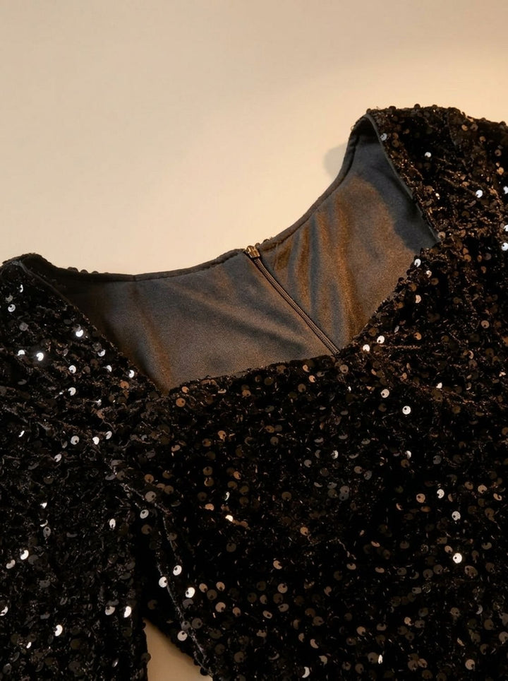 Women's Mini Black Sequin Christmas Party Dress in Black 6