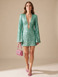 Rosie | Women's Mini Christmas Party Dress with Long Flared Sleeves