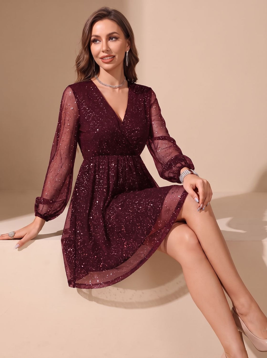 Women's Mini Glitter Christmas Party Dress (5)