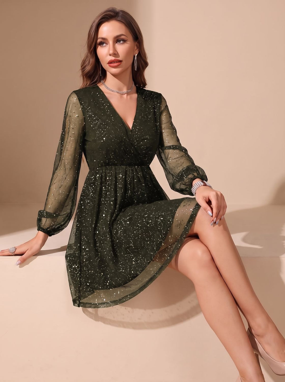 Women's Mini Glitter Christmas Party Dress (6)