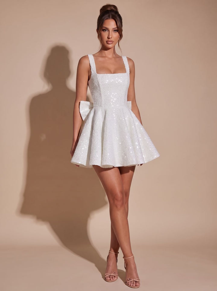 Women's Mini Sequin Christmas Party Dress in White