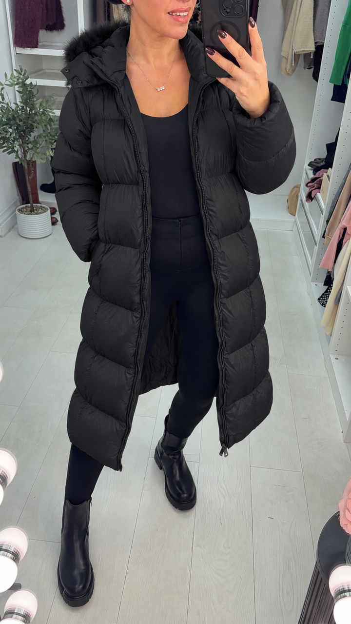 Women's Padded Winter Trench Coat in Black