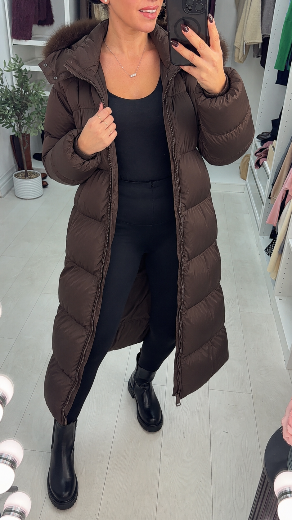 Women's Padded Winter Trench Coat in Chocolate