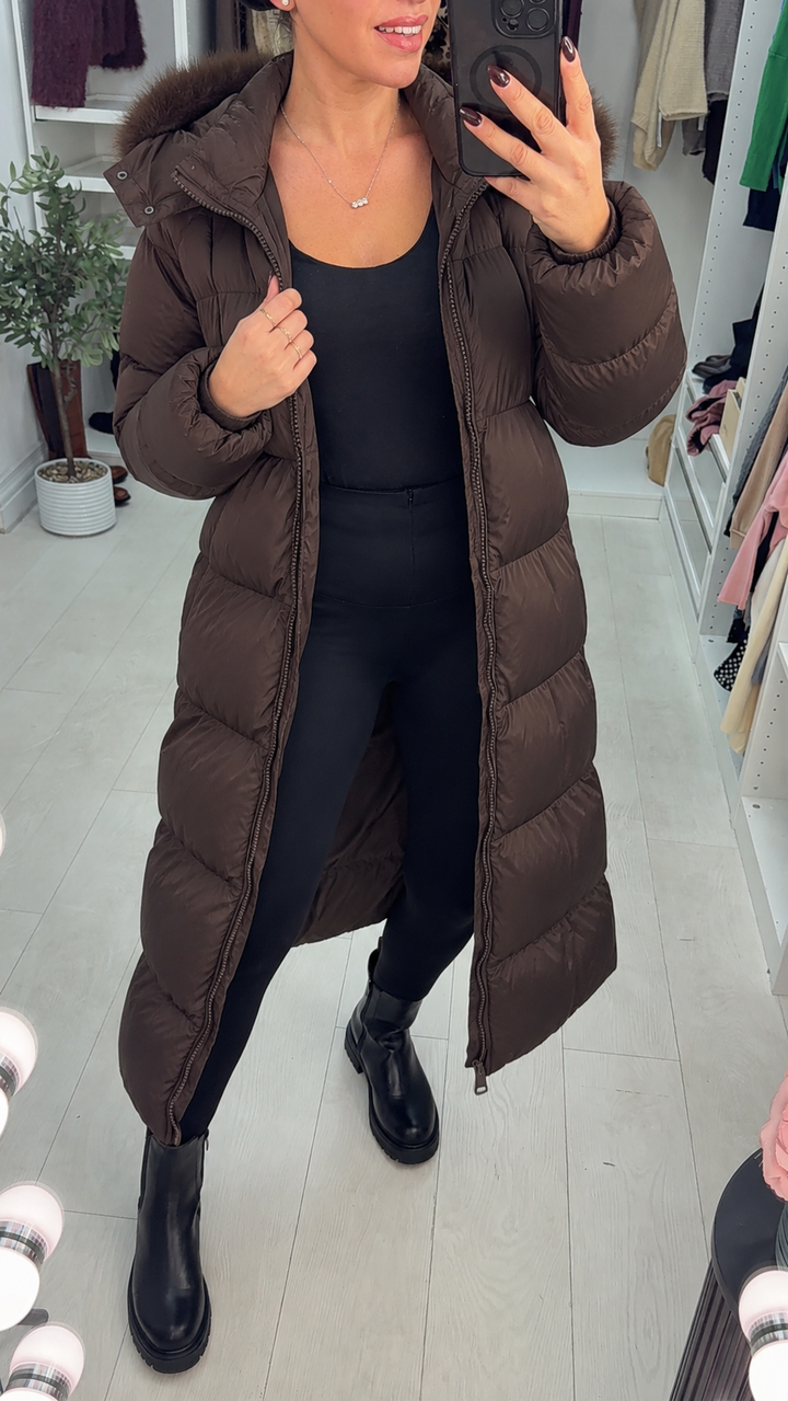 Women's Padded Winter Trench Coat in Chocolate