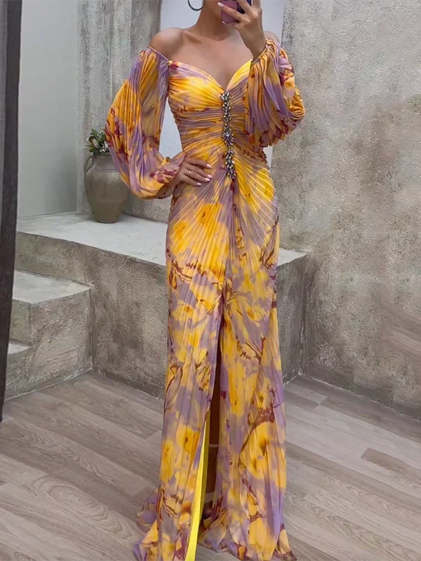Women's Pleated Midi Dress for Parties in Multicolour