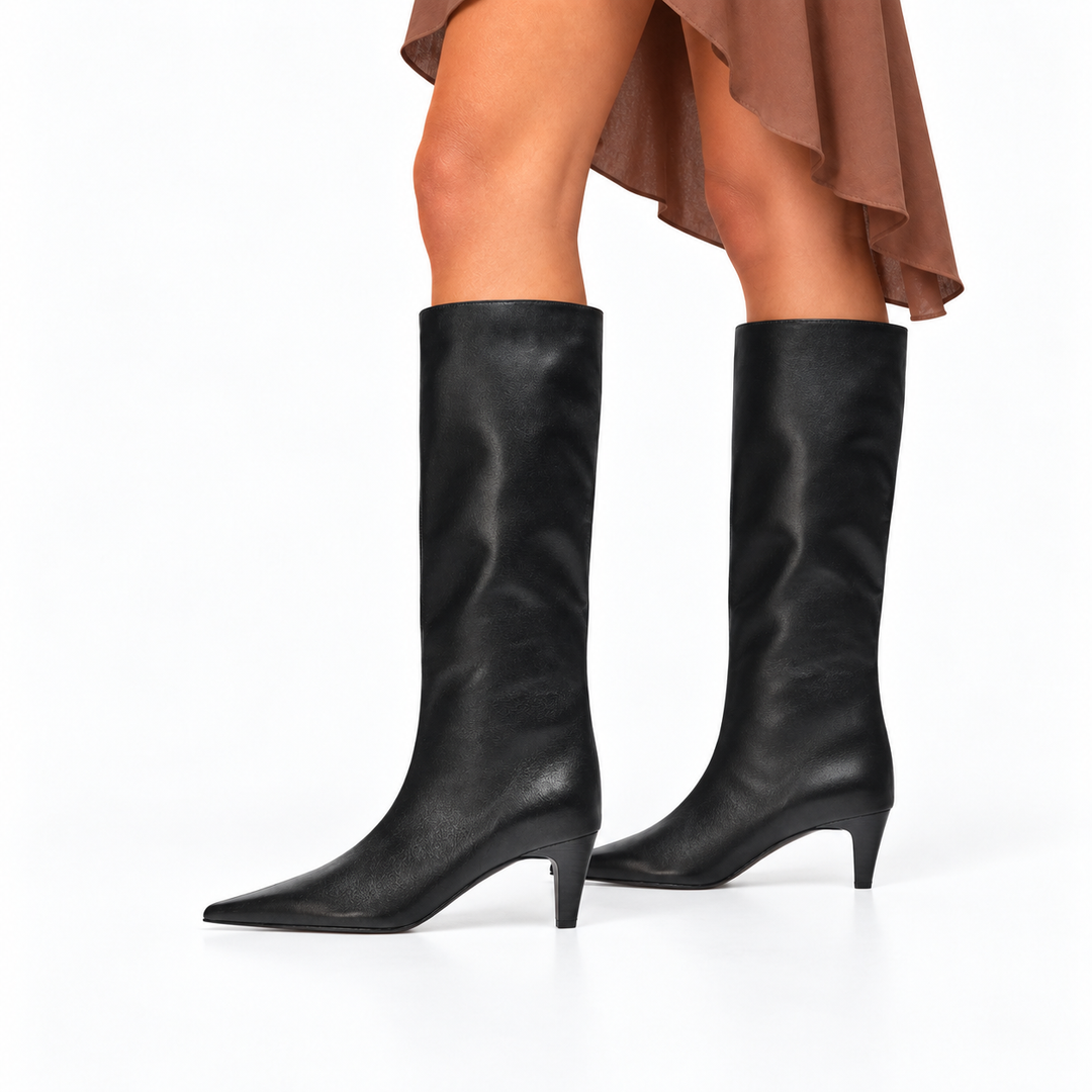 Women's Pointed Knee High Boots for Evening Wear in Black 2
