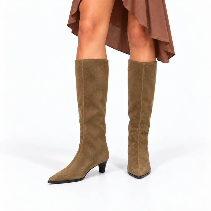 Women's Pointed Knee High Boots for Evening Wear in Brown