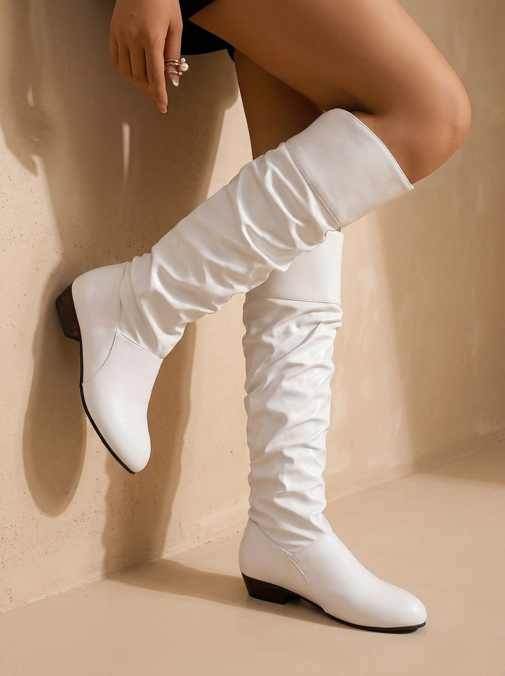 Women's Pointed-Toe Knee High Boots for Fall in White