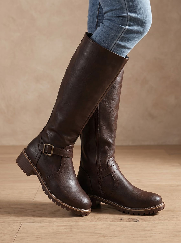Women's Polished Knee High Boots for Fall in Dark Brown